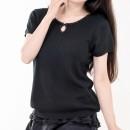 超伸縮♪ 大人可愛い系　胸元アクセ サマーニット 半袖 ブラック